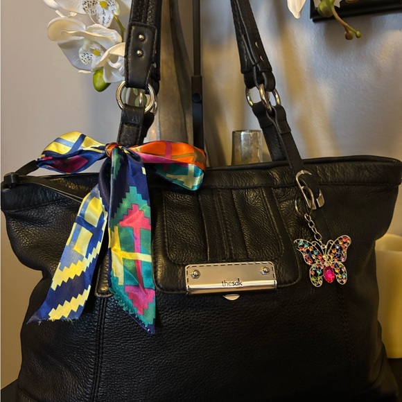 The Sak Handbags - The Sak vintage pebbled black leather shoulder tote bag. Can fit a laptop.